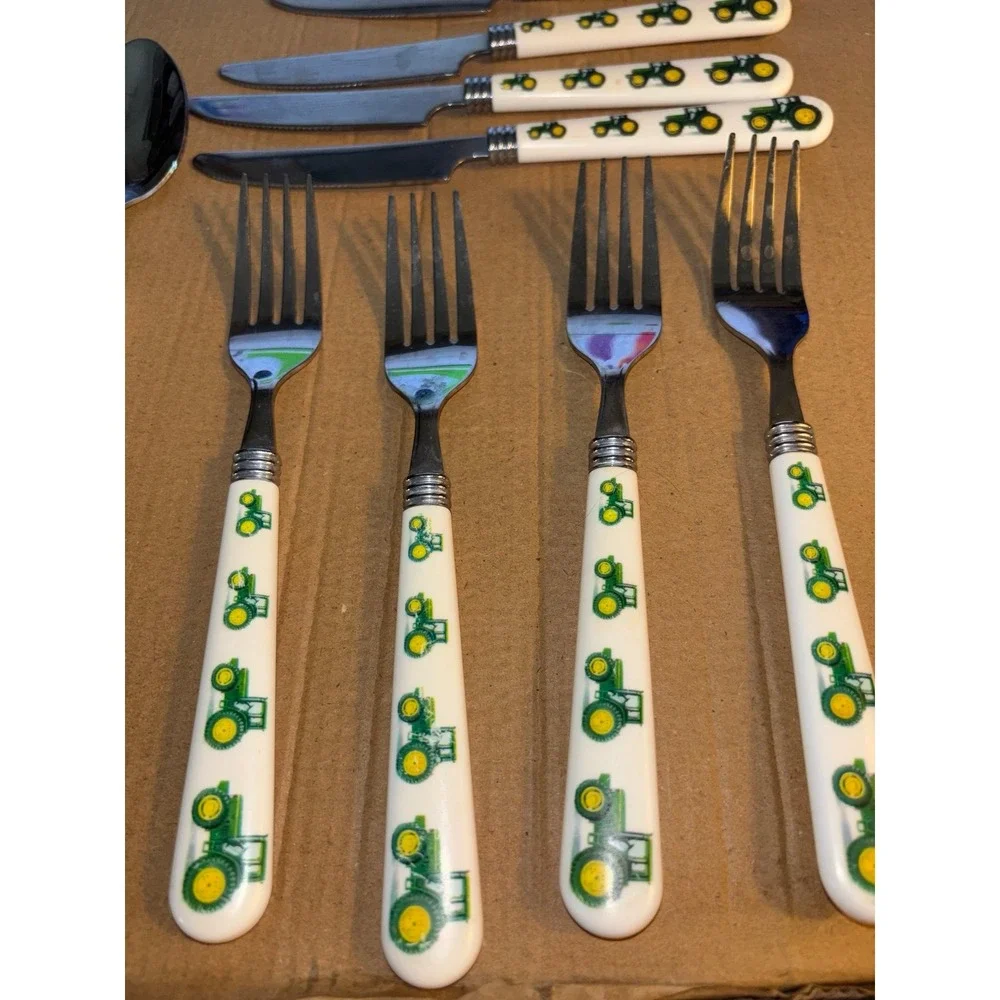 12 Pc John Deere Gibson 10 Piece Flatware & Matching 4pc Green Gibson Flatware